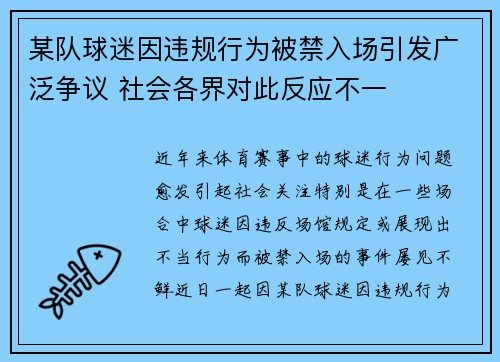 某队球迷因违规行为被禁入场引发广泛争议 社会各界对此反应不一